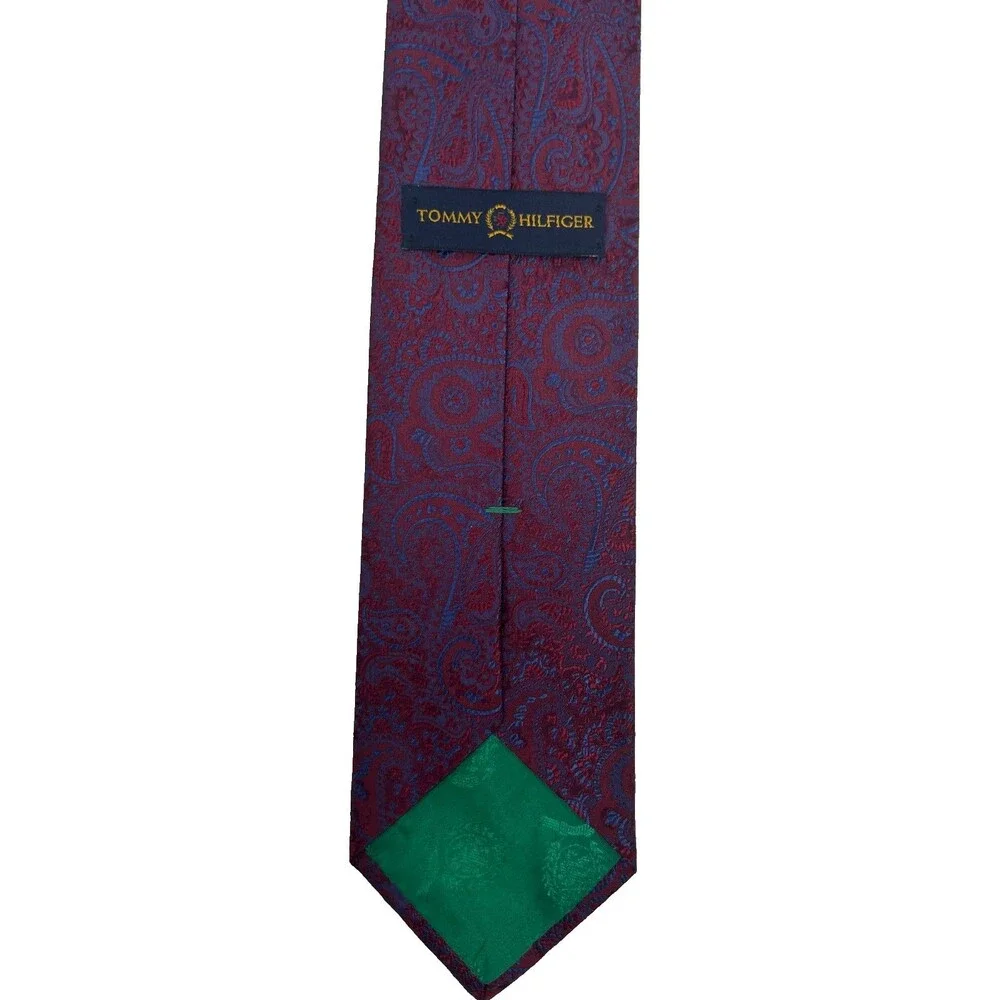Tommy Hilfiger Men’s Silk Tie Red Blue Paisley USA‎ Made Necktie 58” x 3.5”